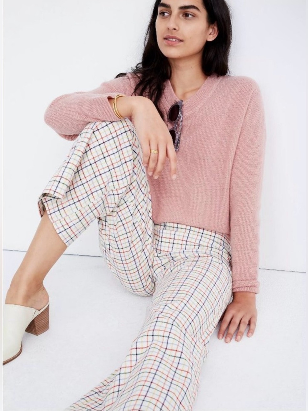 Emmett Wide-Leg Crop Pants in Rainbow Windowpane size 24